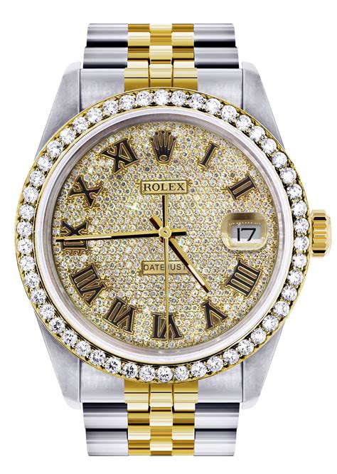 rolex gold diamond watch for men|rolex men's watch diamond bezel.